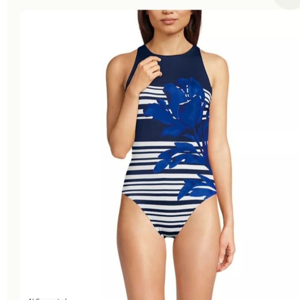 Lands' End Tugless High Neck Portrait One-Piece Swimsuit Size: 16W